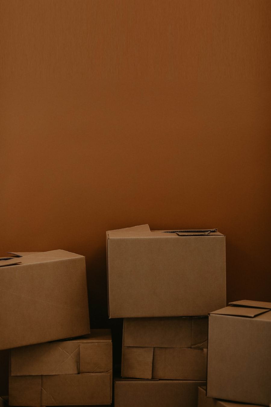 Packed moving boxes stacked and ready for transport